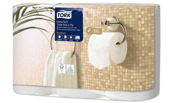 Tork - extra weiches Toilettenpapier, 4-lagig, T4, weiß, 6 x 150 Blatt, 110406