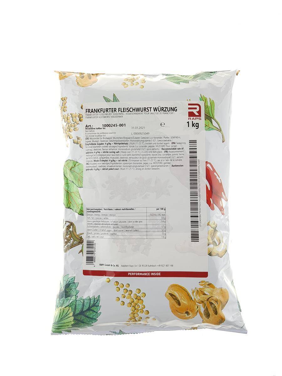 Raps - Frankfurter Fleischwurst Würzung, 1 kg Beutel Raps - Frankfurter Fleischwurst Würzung, 1 kg Beutel