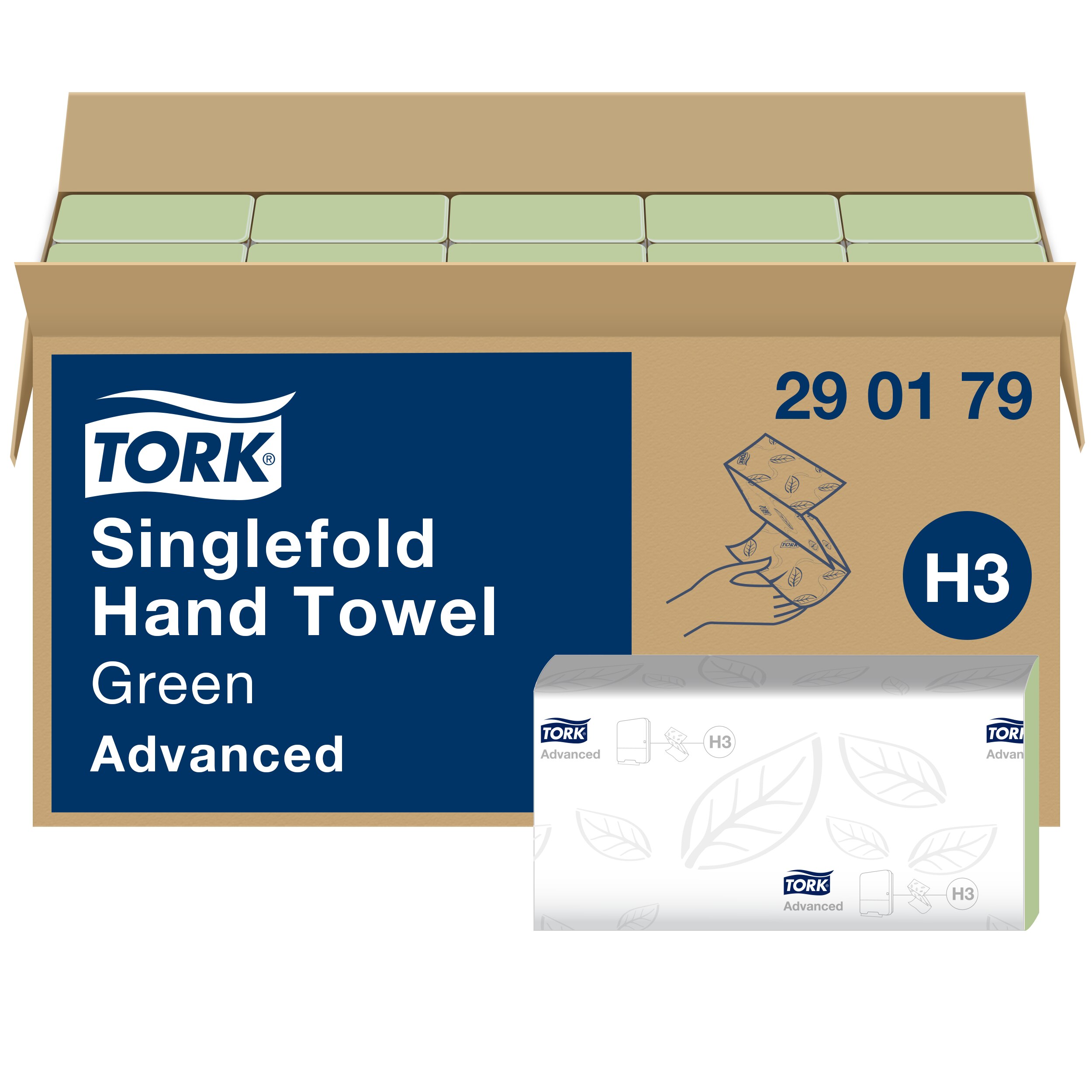 Tork - Zickzack-Handtücher, 2-lagig, H3, grün, Advanced-Qualität, Einzeltuchentnahme, 15 x 250 Tücher, 290179 Tork - Zickzack-Handtücher, 2-lagig, H3, grün, Advanced-Qualität, Einzeltuchentnahme, 15 x 250 Tücher, 290179