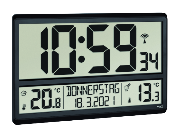 TFA - Digitale XL-Funkuhr mit Außen- und Innentemperatur, schwarz