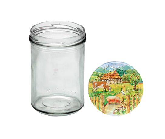 Fuduu.de - Sturzglas 440 ml, mit Deckel, verschiedene Motive, 15 Stück Bauernhof