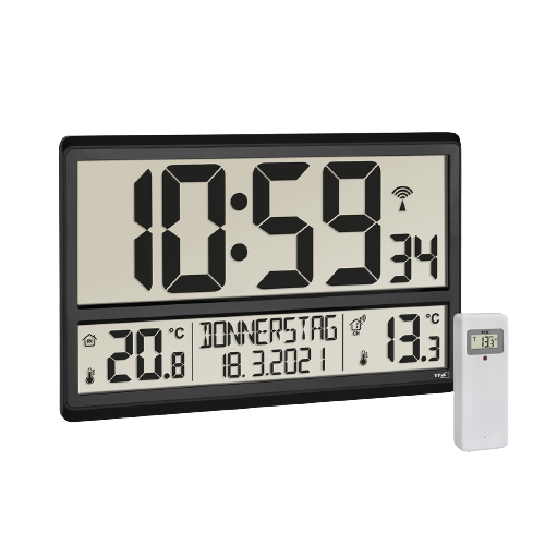 TFA - Digitale XL-Funkuhr mit Außen- und Innentemperatur, schwarz