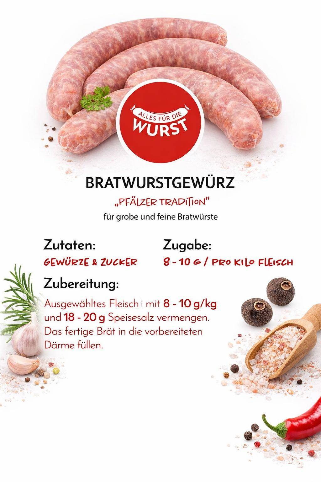 Alles für die Wurst - Bratwurstgewürz, 125 g Beutel