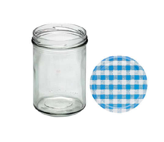 Sturzglas 440 ml, mit Deckel, blau weiß, 15 Stück