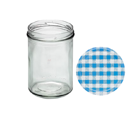 Sturzglas 440 ml, mit Deckel, blau weiß, 15 Stück Sturzglas 440 ml, mit Deckel, blau weiß, 15 Stück