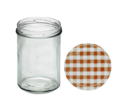 Fuduu.de - Sturzglas 440 ml, mit Deckel, verschiedene Motive, 15 Stück braun-weiß kariert