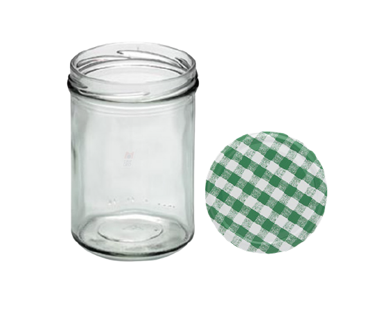 Fuduu.de - Sturzglas 440 ml, mit Deckel, verschiedene Motive, 15 Stück dunkelgrün-weiß kariert